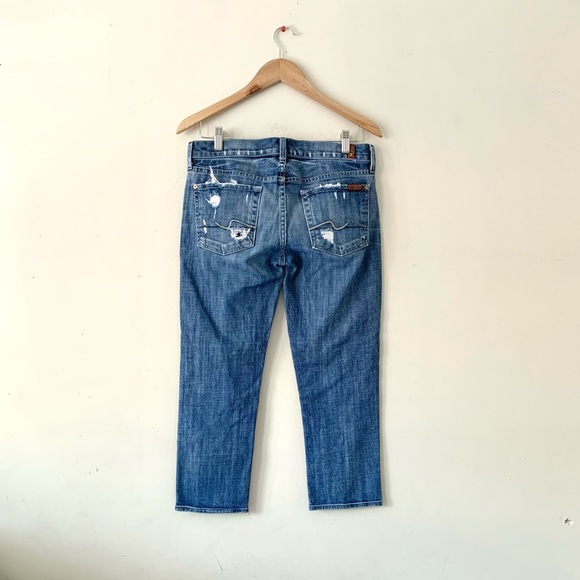 7 For All Mankind Crop Straight Leg Distressed Jeans - Picture 2 of 6